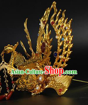 China Traditional Ming Dynasty Gems Hair Crown Ancient Empress Golden Phoenix Hairpin China Traditional Ming Dynasty Gems Hair Crown Ancient Empress Golden Phoenix Hairpin