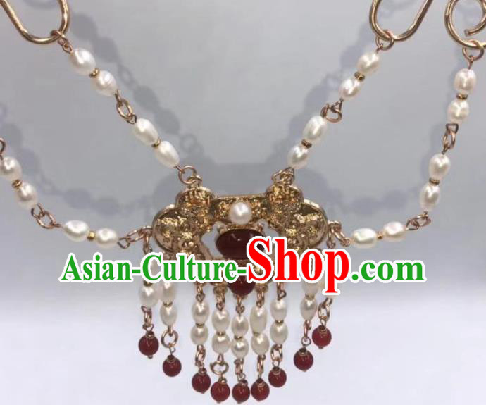 Chinese Traditional Ming Dynasty Pearls Tassel Necklace Classical Agate Accessories Chinese Traditional Ming Dynasty Pearls Tassel Necklace Classical Agate Accessories