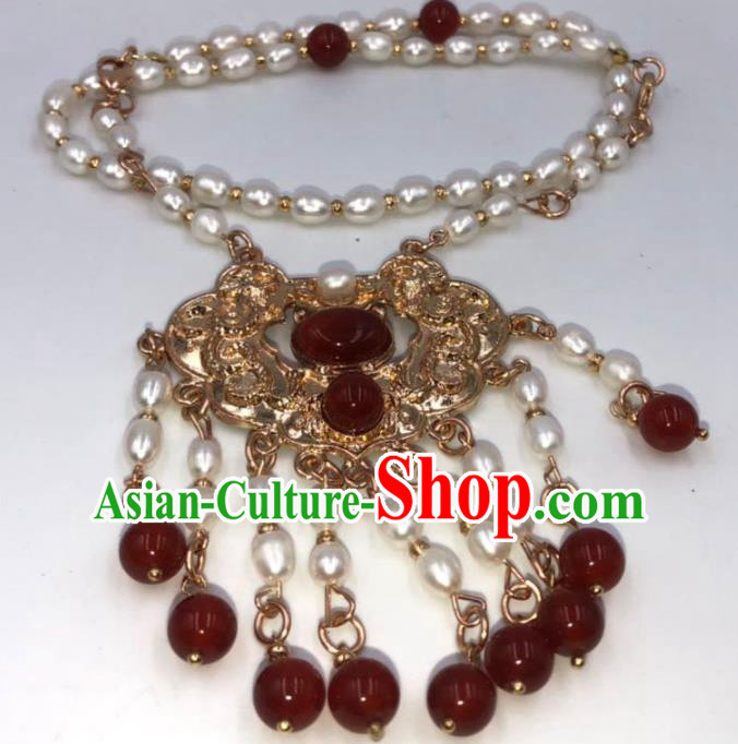 Chinese Traditional Ming Dynasty Pearls Tassel Necklace Classical Agate Accessories Chinese Traditional Ming Dynasty Pearls Tassel Necklace Classical Agate Accessories