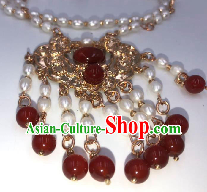 Chinese Traditional Ming Dynasty Pearls Tassel Necklace Classical Agate Accessories Chinese Traditional Ming Dynasty Pearls Tassel Necklace Classical Agate Accessories