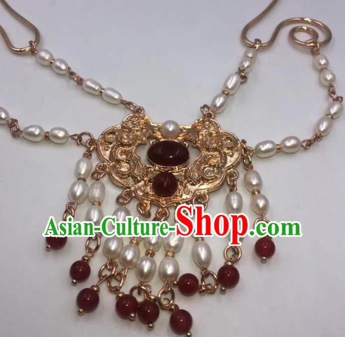 Chinese Traditional Ming Dynasty Pearls Tassel Necklace Classical Agate Accessories Chinese Traditional Ming Dynasty Pearls Tassel Necklace Classical Agate Accessories