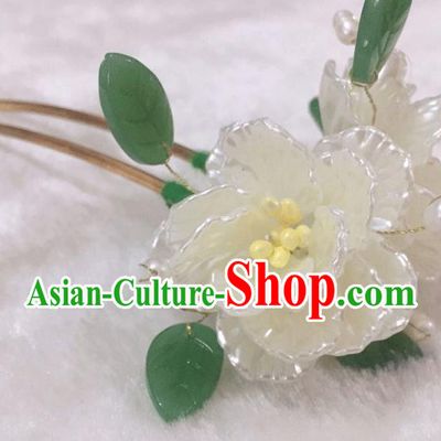 China Ming Dynasty Shell Hairpin Traditional Hanfu Hair Accessories Ancient Princess White Camellia Hair Stick