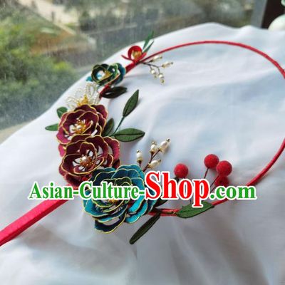 China Ancient Bride Wedding Accessories Traditional Hanfu Silk Peony Palace Fan