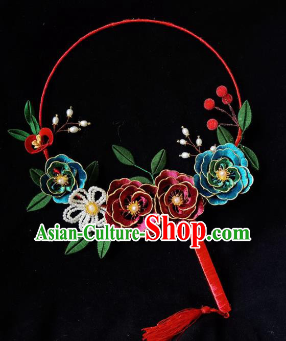 China Ancient Bride Wedding Accessories Traditional Hanfu Silk Peony Palace Fan China Ancient Bride Wedding Accessories Traditional Hanfu Silk Peony Palace Fan