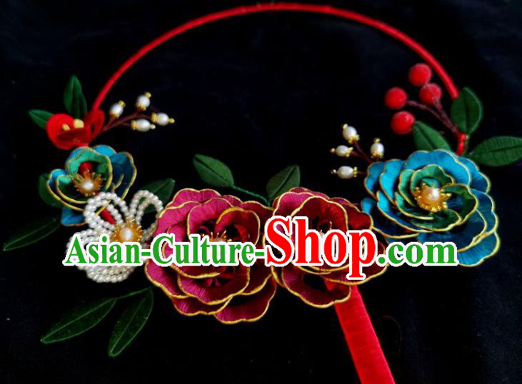 China Ancient Bride Wedding Accessories Traditional Hanfu Silk Peony Palace Fan China Ancient Bride Wedding Accessories Traditional Hanfu Silk Peony Palace Fan