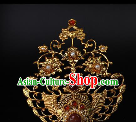 China Ancient Empress Golden Phoenix Hairpin Traditional Ming Dynasty Queen Agate Pearls Hair Crown China Ancient Empress Golden Phoenix Hairpin Traditional Ming Dynasty Queen Agate Pearls Hair Crown