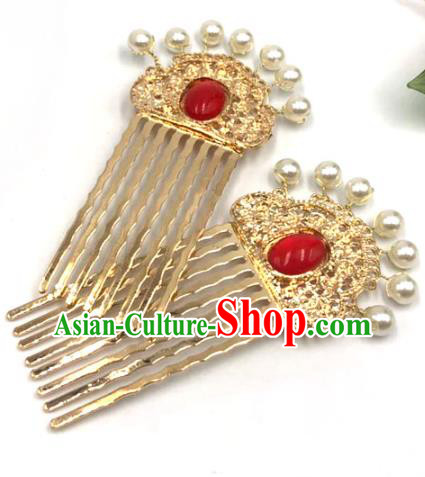 China Ancient Princess Golden Hair Combs Ming Dynasty Hairpin Traditional Hanfu Hair Accessories China Ancient Princess Golden Hair Combs Ming Dynasty Hairpin Traditional Hanfu Hair Accessories