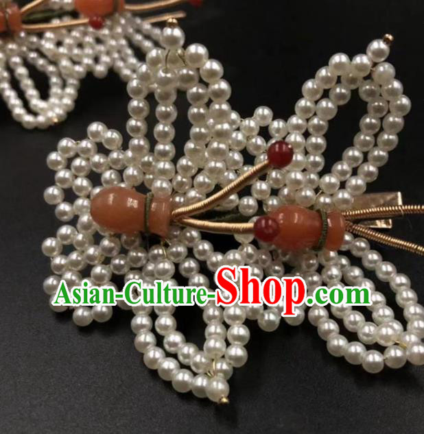 China Ancient Princess Hair Accessories Traditional Qing Dynasty Court Pearls Butterfly Hair Sticks China Ancient Princess Hair Accessories Traditional Qing Dynasty Court Pearls Butterfly Hair Sticks