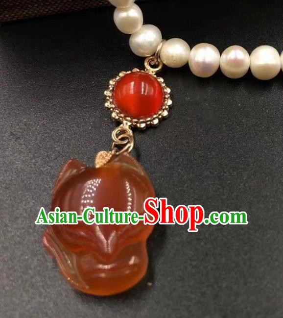 Chinese Traditional Agate Fox Necklace Classical Cheongsam Pearls Accessories Chinese Traditional Agate Fox Necklace Classical Cheongsam Pearls Accessories