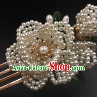 China Ancient Palace Lady Hairpin Traditional Qing Dynasty Court Beads Peony Hair Comb