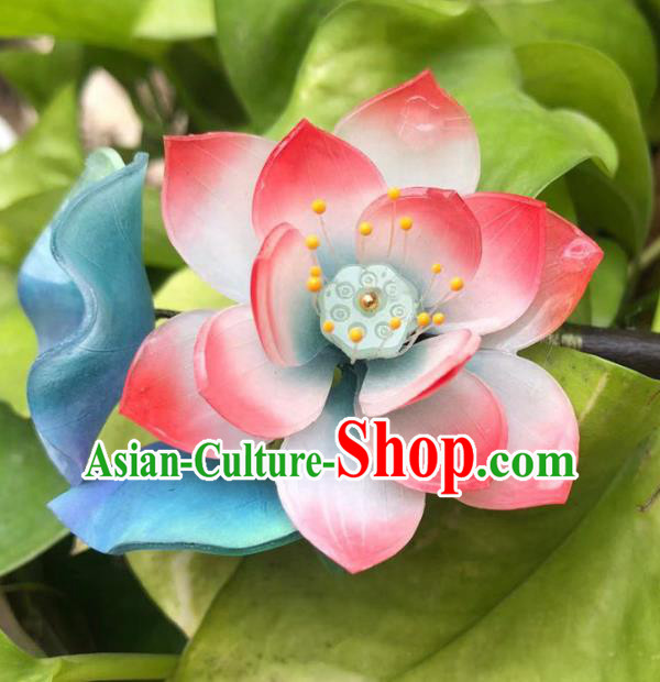 China Ancient Palace Lady Pink Lotus Hairpin Traditional Qing Dynasty Court Ebony Hair Stick China Ancient Palace Lady Pink Lotus Hairpin Traditional Qing Dynasty Court Ebony Hair Stick