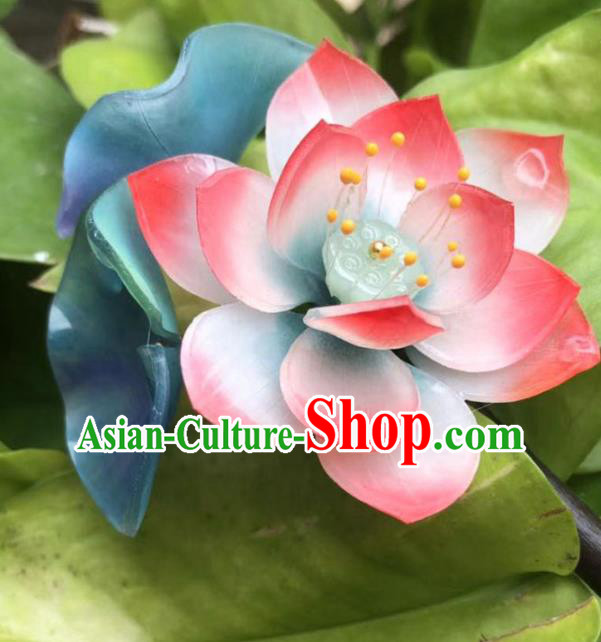China Ancient Palace Lady Pink Lotus Hairpin Traditional Qing Dynasty Court Ebony Hair Stick China Ancient Palace Lady Pink Lotus Hairpin Traditional Qing Dynasty Court Ebony Hair Stick