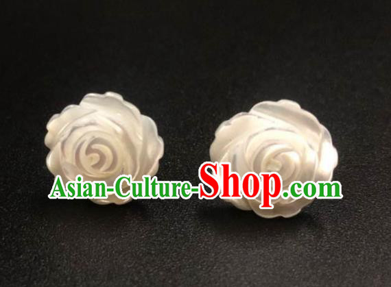 Handmade China Ancient Hanfu Ear Accessories Ming Dynasty Princess Carving Rose Shell Earrings Handmade China Ancient Hanfu Ear Accessories Ming Dynasty Princess Carving Rose Shell Earrings