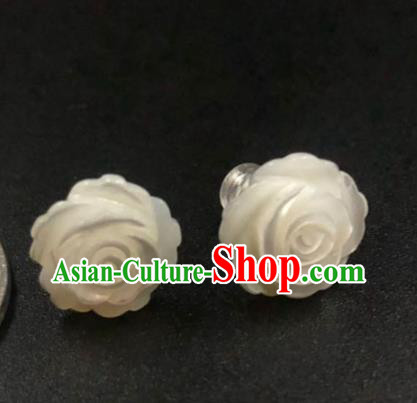 Handmade China Ancient Hanfu Ear Accessories Ming Dynasty Princess Carving Rose Shell Earrings Handmade China Ancient Hanfu Ear Accessories Ming Dynasty Princess Carving Rose Shell Earrings