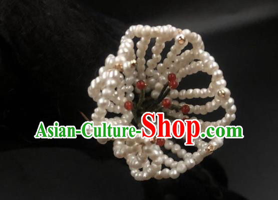 China Ancient Princess Pearls Lotus Hairpin Traditional Ming Dynasty Palace Hanfu Hair Stick