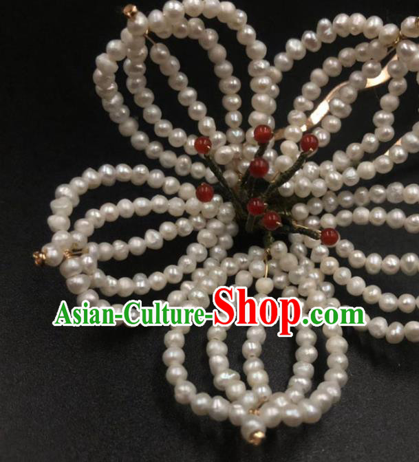 China Ancient Princess Pearls Lotus Hairpin Traditional Ming Dynasty Palace Hanfu Hair Stick
