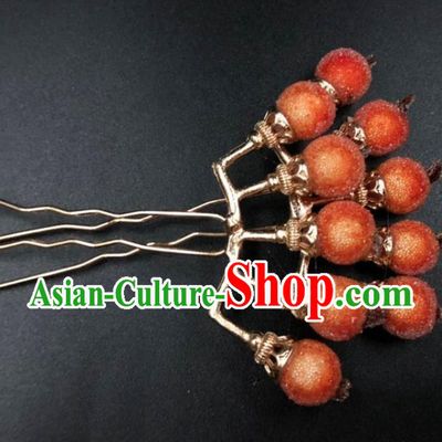China Ancient Princess Hairpin Traditional Ming Dynasty Orange Berry Hair Stick