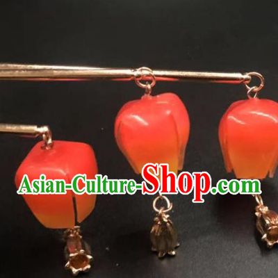 China Ancient Princess Red Lantern Hairpin Traditional Hanfu Hair Stick
