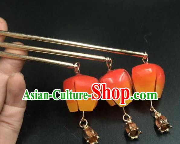 China Ancient Princess Red Lantern Hairpin Traditional Hanfu Hair Stick China Ancient Princess Red Lantern Hairpin Traditional Hanfu Hair Stick
