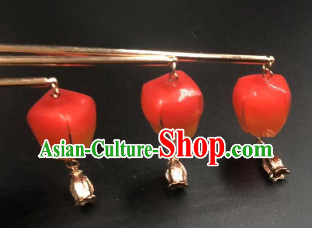 China Ancient Princess Red Lantern Hairpin Traditional Hanfu Hair Stick China Ancient Princess Red Lantern Hairpin Traditional Hanfu Hair Stick
