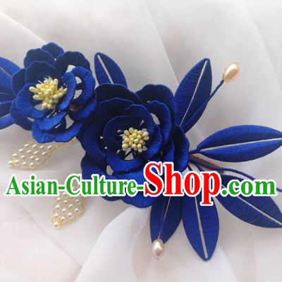 China Traditional Hanfu Hair Accessories Ancient Princess Flowers Hair Stick Ming Dynasty Royalblue Silk Peony Hairpin