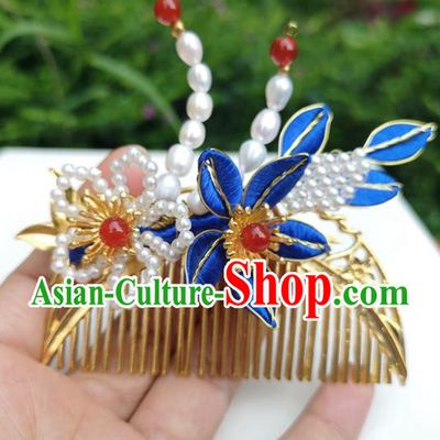 China Ancient Princess Golden Hair Comb Traditional Hanfu Hair Accessories Qing Dynasty Palace Hairpin