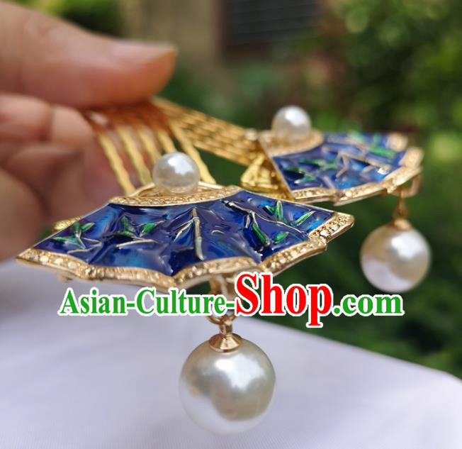 China Ancient Princess Hairpin Traditional Hanfu Hair Accessories Ming Dynasty Blueing Hair Combs China Ancient Princess Hairpin Traditional Hanfu Hair Accessories Ming Dynasty Blueing Hair Combs