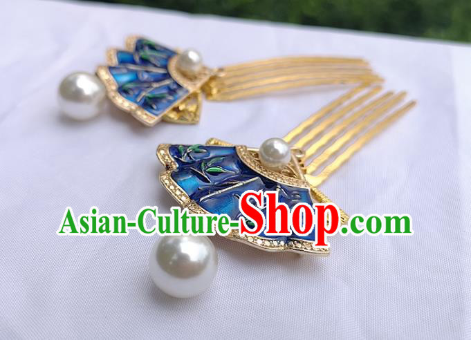 China Ancient Princess Hairpin Traditional Hanfu Hair Accessories Ming Dynasty Blueing Hair Combs China Ancient Princess Hairpin Traditional Hanfu Hair Accessories Ming Dynasty Blueing Hair Combs