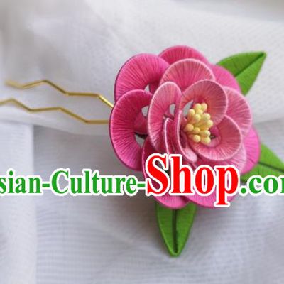China Ming Dynasty Rosy Silk Peony Hair Stick Traditional Hanfu Hair Accessories Ancient Princess Hairpin