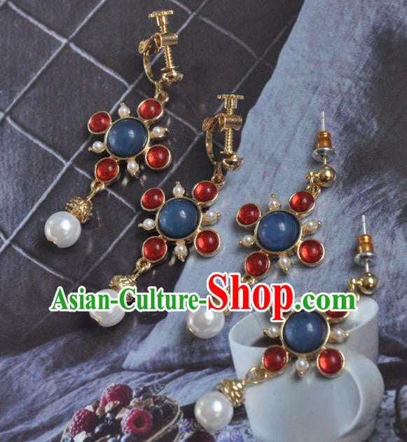 Chinese Classical Cheongsam Lapis Ear Accessories Traditional Court Red Crystal Earrings Chinese Classical Cheongsam Lapis Ear Accessories Traditional Court Red Crystal Earrings