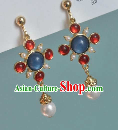 Chinese Classical Cheongsam Lapis Ear Accessories Traditional Court Red Crystal Earrings Chinese Classical Cheongsam Lapis Ear Accessories Traditional Court Red Crystal Earrings