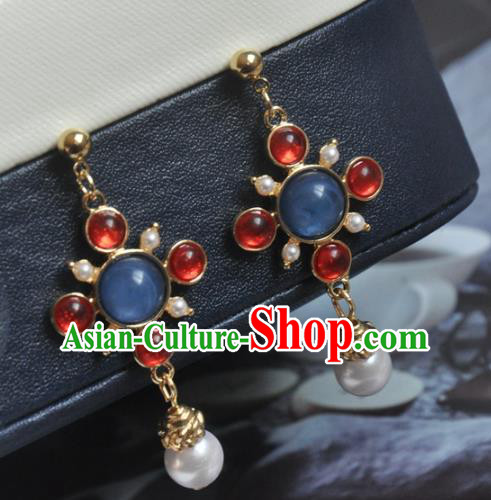Chinese Classical Cheongsam Lapis Ear Accessories Traditional Court Red Crystal Earrings Chinese Classical Cheongsam Lapis Ear Accessories Traditional Court Red Crystal Earrings