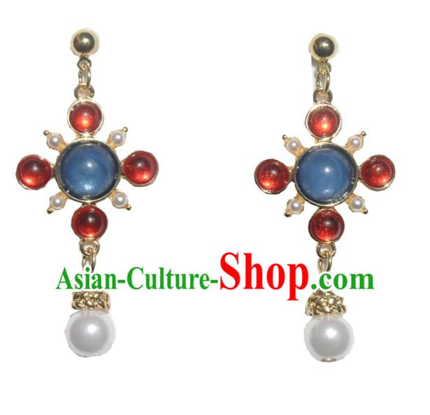 Chinese Classical Cheongsam Lapis Ear Accessories Traditional Court Red Crystal Earrings Chinese Classical Cheongsam Lapis Ear Accessories Traditional Court Red Crystal Earrings