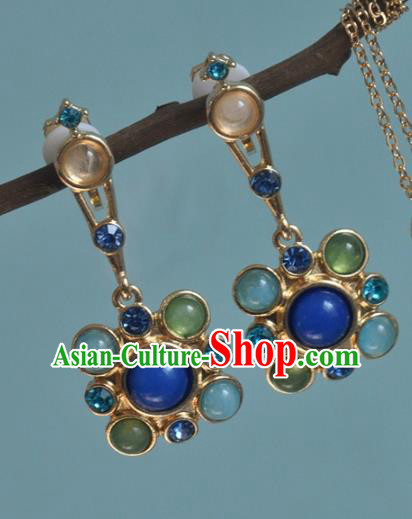 Chinese Classical Cheongsam Chrysoprase Ear Accessories Traditional Court Lapis Earrings Chinese Classical Cheongsam Chrysoprase Ear Accessories Traditional Court Lapis Earrings