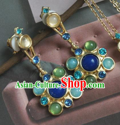 Chinese Classical Cheongsam Chrysoprase Ear Accessories Traditional Court Lapis Earrings Chinese Classical Cheongsam Chrysoprase Ear Accessories Traditional Court Lapis Earrings