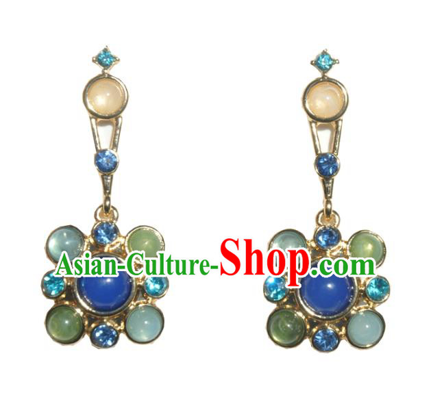 Chinese Classical Cheongsam Chrysoprase Ear Accessories Traditional Court Lapis Earrings Chinese Classical Cheongsam Chrysoprase Ear Accessories Traditional Court Lapis Earrings