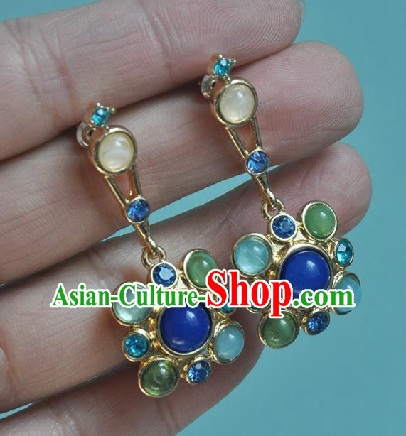 Chinese Classical Cheongsam Chrysoprase Ear Accessories Traditional Court Lapis Earrings Chinese Classical Cheongsam Chrysoprase Ear Accessories Traditional Court Lapis Earrings