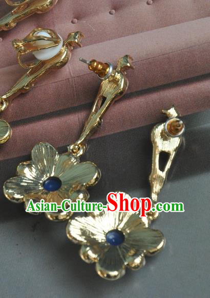 Chinese Classical Cheongsam Chrysoprase Ear Accessories Traditional Court Lapis Earrings Chinese Classical Cheongsam Chrysoprase Ear Accessories Traditional Court Lapis Earrings