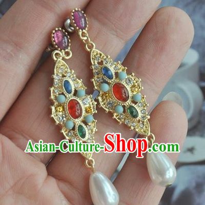 Chinese Classical Cheongsam Gems Fan Ear Accessories Traditional Court Crystal Earrings