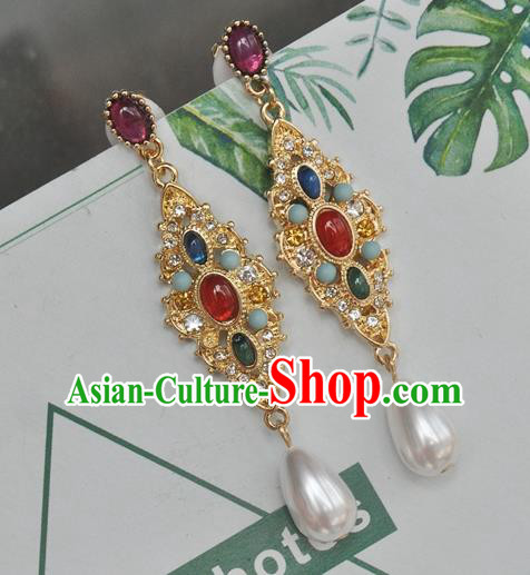 Chinese Classical Cheongsam Gems Fan Ear Accessories Traditional Court Crystal Earrings Chinese Classical Cheongsam Gems Fan Ear Accessories Traditional Court Crystal Earrings