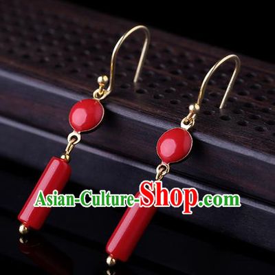 Chinese Classical Red Ear Accessories Traditional Cheongsam Earrings