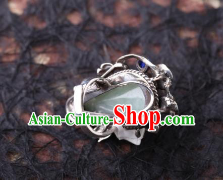 Handmade Chinese Silver Jewelry Traditional National Jade Ring Circlet Handmade Chinese Silver Jewelry Traditional National Jade Ring Circlet