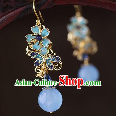 Chinese Classical Blueing Ear Accessories Traditional Cheongsam Sakura Earrings