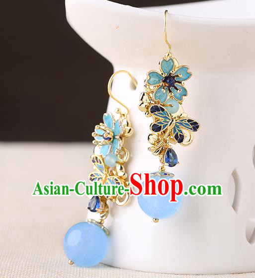 Chinese Classical Blueing Ear Accessories Traditional Cheongsam Sakura Earrings Chinese Classical Blueing Ear Accessories Traditional Cheongsam Sakura Earrings