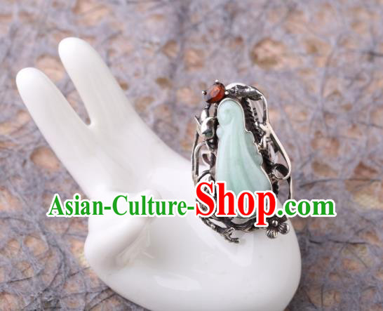 Handmade Chinese Silver Jewelry Traditional National Jade Ring Circlet Handmade Chinese Silver Jewelry Traditional National Jade Ring Circlet