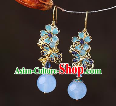 Chinese Classical Blueing Ear Accessories Traditional Cheongsam Sakura Earrings Chinese Classical Blueing Ear Accessories Traditional Cheongsam Sakura Earrings