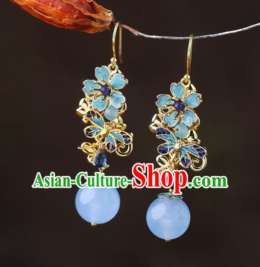 Chinese Classical Blueing Ear Accessories Traditional Cheongsam Sakura Earrings Chinese Classical Blueing Ear Accessories Traditional Cheongsam Sakura Earrings