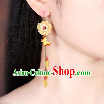 Chinese Classical Enamel Butterfly Ear Accessories Traditional Cheongsam Sakura Earrings