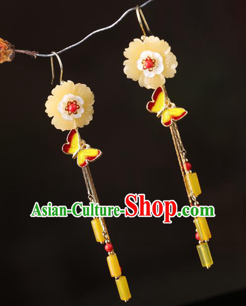 Chinese Classical Enamel Butterfly Ear Accessories Traditional Cheongsam Sakura Earrings Chinese Classical Enamel Butterfly Ear Accessories Traditional Cheongsam Sakura Earrings