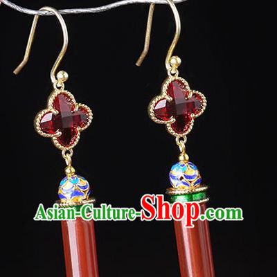 Chinese Classical Agate Ear Accessories Traditional Cheongsam Cloisonne Earrings